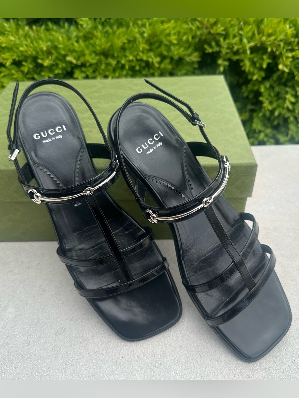 Gucci Black Patent Leather Silver Horsebit Divine Cage Flate Sandals (Size 38.5) - Picture 7 of 16